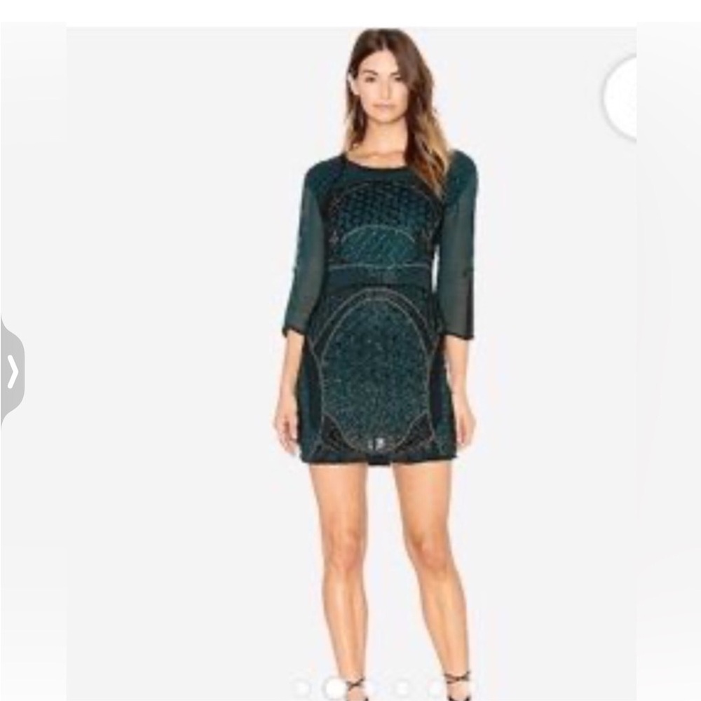 Karina Grimaldi NWT Dark Teal Silk Blend  Sequined Cocktail Dress. Size XS.